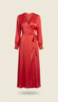 Runway red silk wrap dress