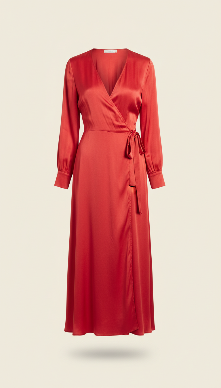 Runway red silk wrap dress