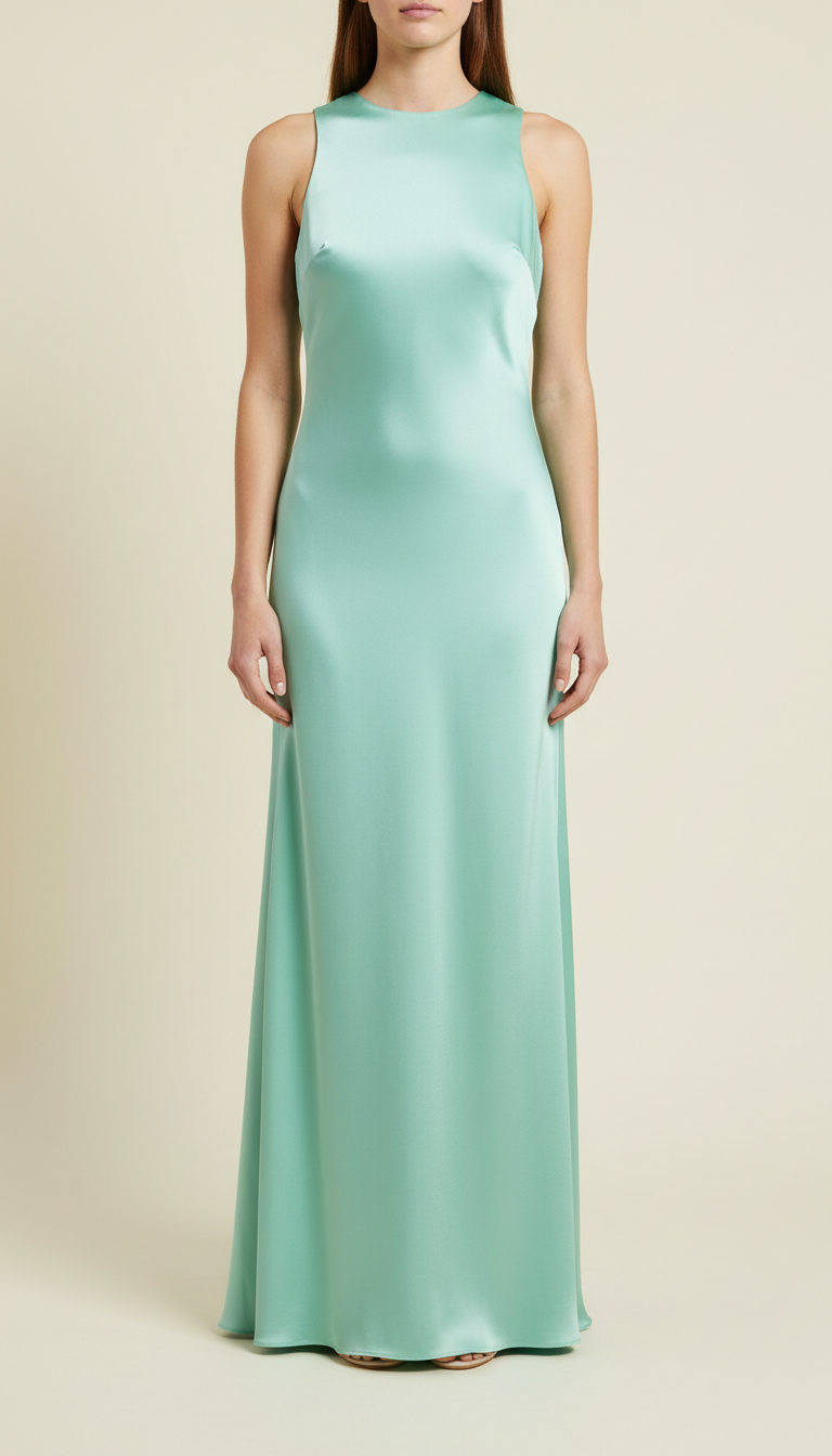 Mint green satin column gown