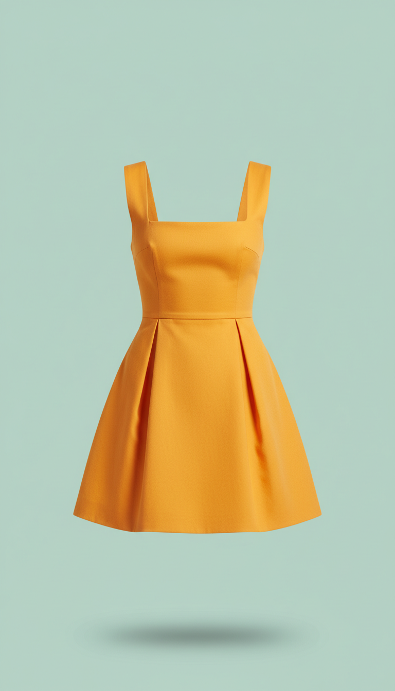 Electric marigold structured cotton mini dress