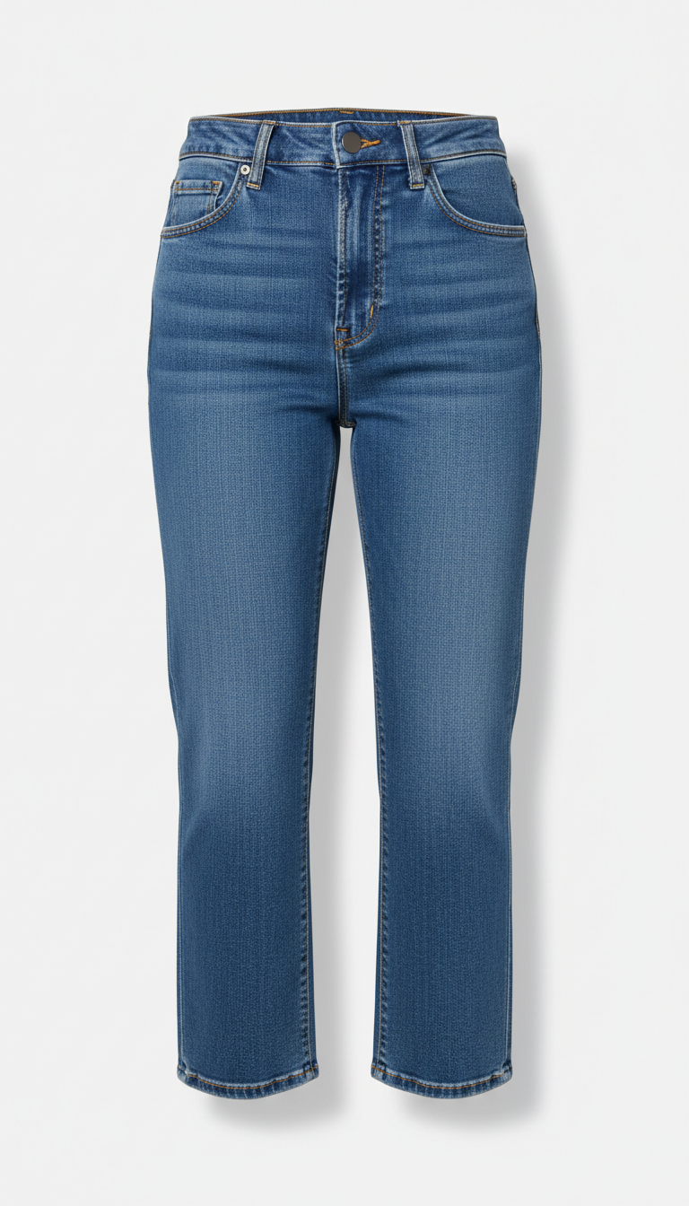 Cropped Denim Jeans With Contrast Stitching